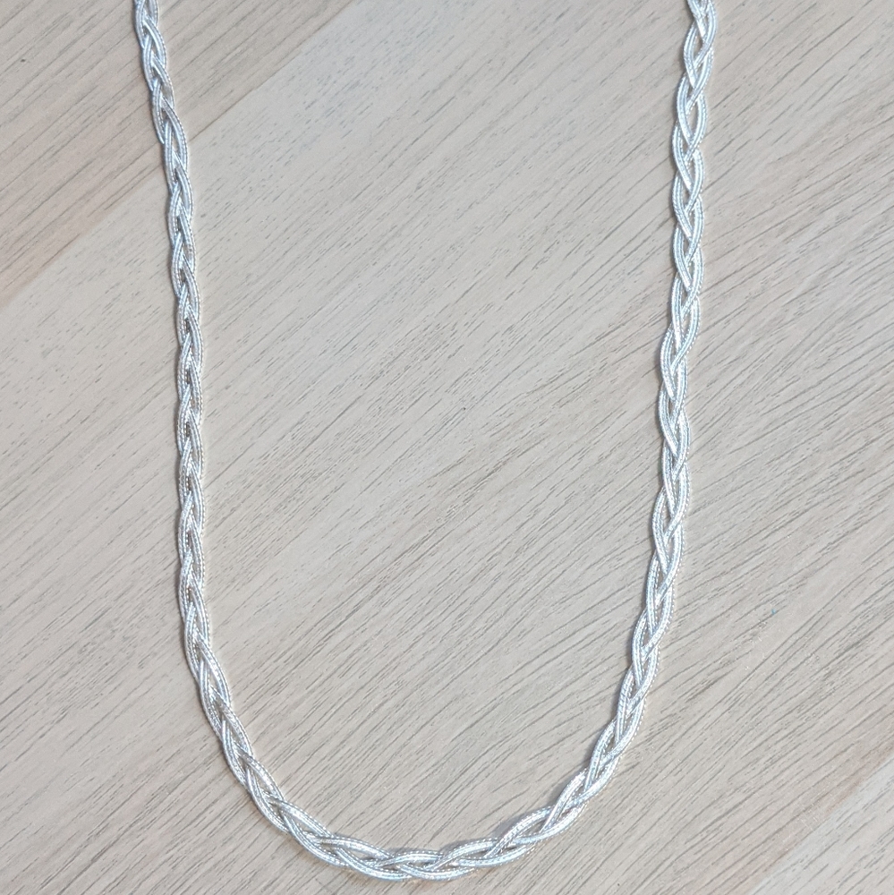 Sterling Diamond Cut Braided Herringbone Necklace